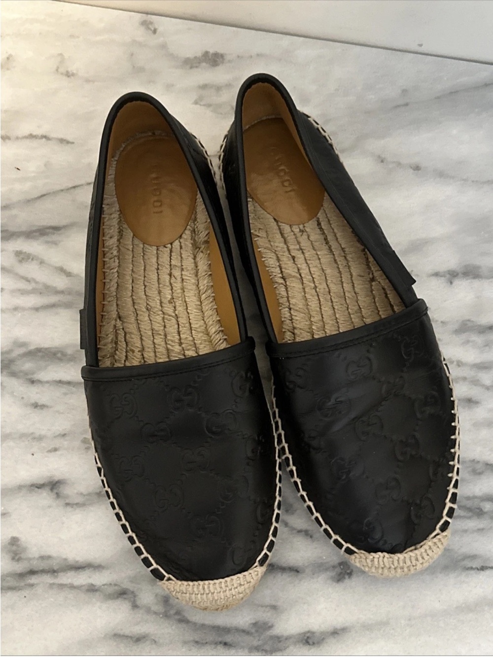 GUCCI BLACK GG LOGO
SUPREME SIGNATURE LEATHER ESPADRILLES SIZE, EU39, US8.5,